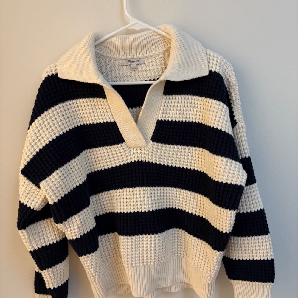 Chunky Waffle Striped Sweater M - Picture 6 of 6